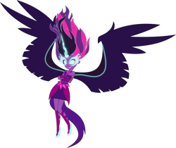 Size: 4525x3795 | Tagged: safe, artist:xebck, character:midnight sparkle, character:twilight sparkle, character:twilight sparkle (scitwi), species:eqg human, equestria girls:friendship games, g4, my little pony: equestria girls, my little pony:equestria girls, absurd resolution, clothing, commission, crossed arms, female, fingerless gloves, gloves, glowing eyes, horn, midnight sparkle, necklace, offscreen character, simple background, solo, transparent background, vector, wings