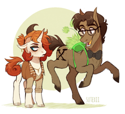 Size: 1991x1818 | Tagged: safe, artist:sutexii, species:earth pony, species:pony, species:unicorn, alternate universe, backpack, bow tie, college, cross, dana scully, fox mulder, freckles, glasses, necklace, necktie, ponified, the x files, x-files