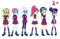 Size: 1024x668 | Tagged: safe, artist:karalovely, character:indigo zap, character:lemon zest, character:sour sweet, character:sugarcoat, character:sunny flare, character:twilight sparkle, character:twilight sparkle (scitwi), species:eqg human, equestria girls:friendship games, g4, my little pony: equestria girls, my little pony:equestria girls, clothing, crystal prep academy, crystal prep academy uniform, crystal prep shadowbolts, school uniform, shadow five