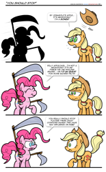 Size: 1365x2197 | Tagged: safe, artist:epulson, character:applejack, character:pinkie pie, comic, scythe