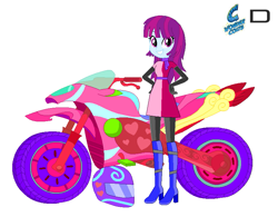 Size: 811x632 | Tagged: safe, artist:karalovely, character:mystery mint, equestria girls:friendship games, g4, my little pony: equestria girls, my little pony:equestria girls, background human, motorcross, motorcross outfit, motorcycle, wondercolts