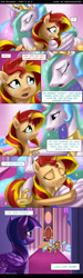 Size: 600x2000 | Tagged: safe, artist:imdrunkontea, character:princess celestia, character:sunset shimmer, character:twilight sparkle, character:twilight sparkle (alicorn), species:alicorn, species:pony, comic:the reunion, begging, comic, crying, female, forgiveness, heartwarming in hindsight, hug, mare, reunion, the prodigal sunset