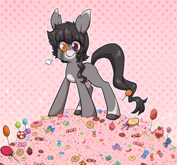 Size: 900x843 | Tagged: safe, artist:paichitaron, oc, oc only, oc:sweet hollow, candy, food, heterochromia, sparkles, sweets