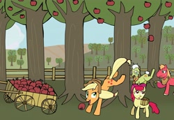Size: 6132x4218 | Tagged: safe, artist:helsaabi, character:apple bloom, character:applejack, character:big mcintosh, character:granny smith, species:earth pony, species:pony, absurd resolution, applebucking, male, stallion