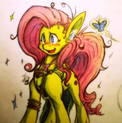 Size: 2282x2305 | Tagged: safe, artist:tamikimaru, character:fluttershy, species:pegasus, species:pony, 2015, a day in everfree, butterfly power, contest entry, female, solo, traditional art