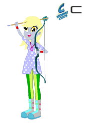 Size: 451x659 | Tagged: safe, artist:karalovely, character:derpy hooves, equestria girls:friendship games, g4, my little pony: equestria girls, my little pony:equestria girls, archery, arrow, background human, bow (weapon), female, simple background, solo, wondercolts