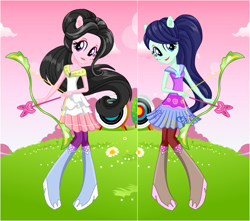 Size: 681x602 | Tagged: safe, artist:karalovely, character:blueberry cake, oc, oc:kara lovely, equestria girls:friendship games, g4, my little pony: equestria girls, my little pony:equestria girls, archery, arrow, background human, blueberry cake, bow (weapon), bow and arrow, starsue, weapon