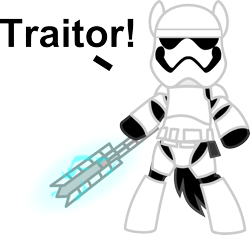 Size: 1261x1183 | Tagged: safe, artist:nstone53, species:pony, spoilers for another series, bipedal, crossover, dialogue, fn-2199, ponified, simple background, solo, star wars, star wars: the force awakens, stormtrooper, tr-8r, traitor, transparent background, vector