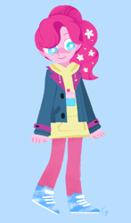 Size: 880x1500 | Tagged: safe, artist:magneticskye, part of a set, character:pinkie pie, my little pony:equestria girls, alternate hairstyle, clothing, cute, diapinkes, female, flower, flower in hair, lineless, simple background, solo, white pupils