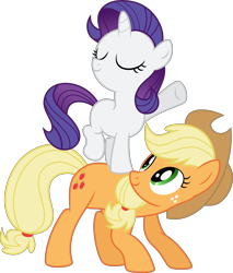 Size: 4997x5876 | Tagged: safe, artist:aureai, character:applejack, character:rarity, character:sweetie belle, episode:magic duel, g4, my little pony: friendship is magic, .svg available, absurd resolution, blank flank, eyes closed, filly, ponies riding ponies, simple background, transparent background, vector