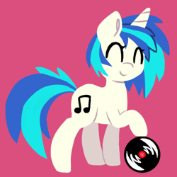 Size: 390x390 | Tagged: safe, artist:breadcipher, character:dj pon-3, character:vinyl scratch, eyes closed, female, lineless, missing accessory, pink background, record, simple background, smiling, solo