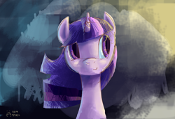 Size: 2048x1400 | Tagged: safe, artist:ruffu, character:twilight sparkle, bust, female, portrait, smiling, solo