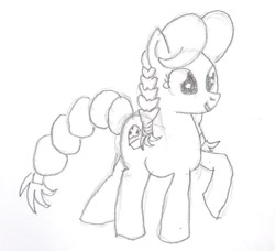 Size: 861x785 | Tagged: safe, artist:barryfrommars, character:granny smith, species:earth pony, species:pony, female, grayscale, mare, monochrome, raised hoof, sketch, smiling, solo, traditional art, young granny smith