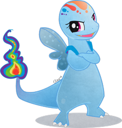 Size: 900x947 | Tagged: safe, artist:ellisarts, character:rainbow dash, charmander, charmbow dash, crossover, female, fusion, pokefied, pokémon, rainbow fire, simple background, solo, species swap, transparent background, vector