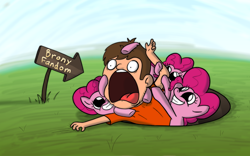 Size: 4000x2500 | Tagged: safe, artist:piemations, character:pinkie pie, species:earth pony, species:human, species:pony, brony, clone, don't forget you're here forever, dragging, join the herd, one of us, pinkie clone, scared, the horror, welcome to the herd