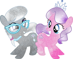 Size: 995x802 | Tagged: safe, artist:digiradiance, artist:mysteriouskaos, character:diamond tiara, character:silver spoon, species:earth pony, species:pony, bump bump sugar lump rump, butt to butt, butt touch, galaxy, simple background, transparent background, vector