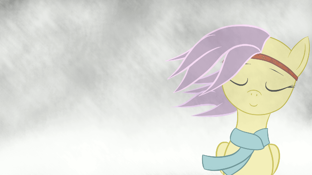 Size: 1280x720 | Tagged: safe, artist:mattatatta, character:fluttershy, species:pegasus, species:pony, alternate hairstyle, animated, blizzard, calm, clothing, eyes closed, female, gif, headband, mare, scarf, smiling, snow, snowfall, solo, survivor shy, wind, windswept mane