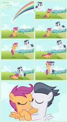 Size: 1920x3484 | Tagged: safe, artist:adcoon, character:rumble, character:scootaloo, species:pegasus, species:pony, ship:rumbloo, colt, comic, female, filly, kissing, male, no dialogue, scootaloo can't fly, shipping, straight