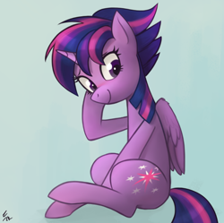 Size: 742x740 | Tagged: safe, artist:ehfa, character:twilight sparkle, character:twilight sparkle (alicorn), species:alicorn, species:pony, alternate hairstyle, blushing, cute, female, mare, punklight sparkle, solo, twiabetes, wing fluff