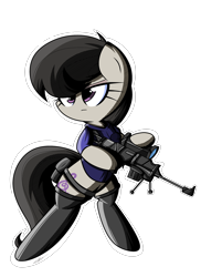 Size: 1600x2200 | Tagged: safe, artist:therandomjoyrider, character:octavia melody, species:earth pony, species:pony, bipedal, clothing, cutie mark, female, gun, hooves, mare, optical sight, rifle, simple background, sniper, sniper rifle, socks, solo, standing, transparent background, vest, weapon