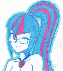 Size: 2107x2373 | Tagged: safe, artist:dragonemperror2810, character:sonata dusk, my little pony:equestria girls, female, glasses, solo, traditional art, wink