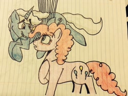 Size: 1024x766 | Tagged: safe, artist:pimpartist101, character:pinkie pie, character:pokey pierce, ship:pokeypie, female, lined paper, male, shipping, straight, traditional art
