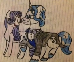 Size: 978x817 | Tagged: safe, artist:pimpartist101, character:fancypants, character:rarity, ship:raripants, female, lined paper, male, shipping, straight, traditional art