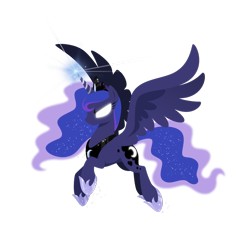 Size: 1600x1497 | Tagged: safe, artist:hexfloog, character:princess luna, female, glowing eyes, magic, simple background, solo, spread wings, transparent background, wings
