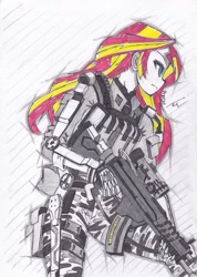 Size: 2468x3476 | Tagged: safe, artist:dragonemperror2810, character:sunset shimmer, my little pony:equestria girls, badass, call of duty advanced warfare, crossover, exosuit, female, solo