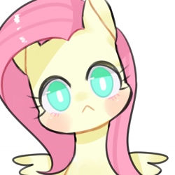 Size: 1280x1280 | Tagged: safe, artist:kura, part of a set, character:fluttershy, species:pegasus, species:pony, :<, bust, cute, female, looking at you, portrait, shyabetes, solo, white pupils