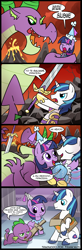 Size: 656x2000 | Tagged: safe, artist:frank1605, artist:madmax, character:shining armor, character:spike, character:twilight sparkle, comic, filly, filly twilight sparkle, older, older spike, pretend, spanish, translation