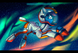 Size: 1024x700 | Tagged: safe, artist:ka-samy, oc, oc only, oc:t-minus ten, species:earth pony, species:pony, astronaut, glasses, helmet, nebula, signature, solo, space, space suit, the martian