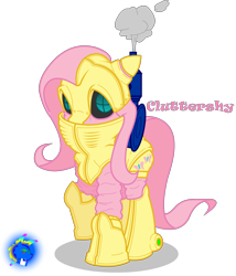 Size: 2163x2531 | Tagged: safe, artist:inkwell, character:fluttershy, chrono trigger, crossover, female, flutterbot, robo, robot, simple background, solo, transparent background