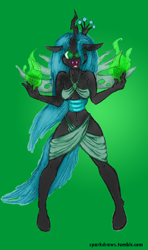 Size: 700x1179 | Tagged: safe, artist:evan555alpha, artist:sparkdraws, edit, character:queen chrysalis, species:anthro, species:unguligrade anthro, breasts, busty queen chrysalis, color edit, colored, female, magic, solo