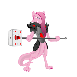 Size: 894x894 | Tagged: safe, artist:gatesmccloud, character:pinkamena diane pie, character:pinkie pie, species:dragon, angry, armor, dragonified, female, solo, species swap, war hammer, weapon