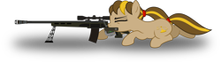 Size: 7151x2000 | Tagged: safe, artist:ruinedomega, oc, oc only, species:earth pony, species:pony, fallout equestria, fanfic:fallout equestria: to question fate, ponyscape, aiming, fanfic, fanfic art, female, gun, hooves, inkscape, mare, optical sight, pipbuck, prone, rifle, simple background, sniper rifle, solo, transparent background, vector, weapon
