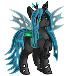Size: 3600x3600 | Tagged: safe, artist:blocksy-art, character:queen chrysalis, species:changeling, female, raised hoof, smiling, solo