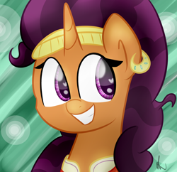 Size: 1024x991 | Tagged: safe, artist:vanillashineart, character:saffron masala, species:pony, species:unicorn, episode:spice up your life, g4, my little pony: friendship is magic, bust, cute, female, heart eyes, mare, portrait, saffronbetes, signature, smiling, solo, wingding eyes