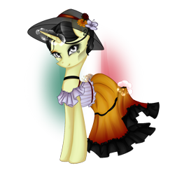 Size: 1000x1000 | Tagged: safe, artist:yuntaoxd, oc, oc only, species:pony, species:unicorn, choker, clothing, dia de los muertos, dress, hat, mexico, simple background, solo, transparent background