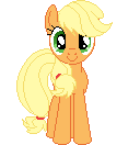 Size: 128x132 | Tagged: safe, artist:onil innarin, derpibooru original, character:applejack, species:pony, c:, female, hatless, looking at you, mare, missing accessory, pixel art, solo