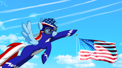 Size: 1920x1080 | Tagged: safe, artist:egstudios93, character:rainbow dash, 4th of july, clothing, female, flag, solo, united states, wonderbolts uniform