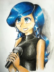 Size: 1920x2560 | Tagged: safe, artist:nolyanimeid, character:coloratura, species:human, clothing, dress, female, humanized, microphone, rara, solo, traditional art