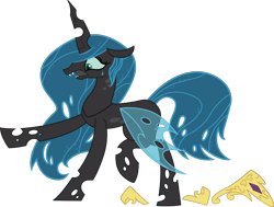 Size: 2498x1888 | Tagged: safe, artist:inkrose98, character:princess celestia, species:changeling, changeling queen, changelingified, crying, female, jewelry, princess chryslestia, regalia, simple background, solo, species swap, transparent background