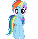 Size: 128x133 | Tagged: safe, artist:onil innarin, derpibooru original, character:rainbow dash, species:pony, blushing, c:, cute, dashabetes, female, girly, hair bow, looking at you, mare, pixel art, rainbow dash always dresses in style, simple background, solo, tomboy taming, transparent background
