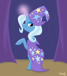Size: 1024x1152 | Tagged: safe, artist:flourret, character:trixie, species:pony, species:unicorn, female, looking at you, magic, mare, solo, stage