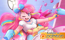 Size: 854x529 | Tagged: safe, artist:kelsea-chan, character:pinkie pie, species:human, humanized, magical girl, rainbow power