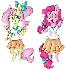 Size: 628x674 | Tagged: safe, artist:sweetheart-arts, character:fluttershy, character:pinkie pie, episode:buckball season, g4, my little pony: friendship is magic, cute, diapinkes, eyes closed, open mouth, semi-anthro, shyabetes, simple background, transparent background