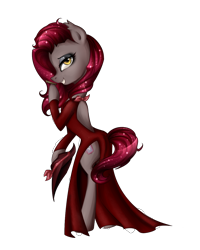 Size: 1000x1250 | Tagged: safe, artist:yuntaoxd, oc, oc only, species:pony, bedroom eyes, bipedal, cigarette, clothing, dress, eyeshadow, hat, makeup