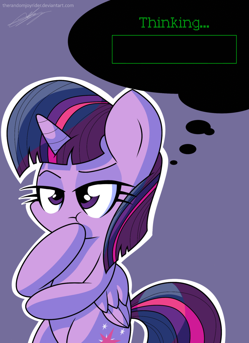 Size: 873x1200 | Tagged: safe, artist:therandomjoyrider, character:twilight sparkle, character:twilight sparkle (alicorn), species:alicorn, species:pony, :t, animated, blue background, cute, female, frown, lidded eyes, loading, mare, progress bar, raised eyebrow, signature, simple background, sitting, solo, text, thinking, thought bubble