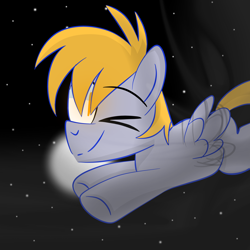 Size: 2000x2000 | Tagged: safe, artist:saveraedae, character:crackle pop, episode:the cart before the ponies, g4, my little pony: friendship is magic, cute, flying, moon, night, one eye closed, stars, wink